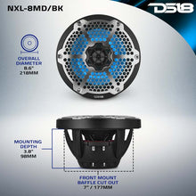 Load image into Gallery viewer, DS18 Hybrid Marine Speaker w/ Driver And RGB LEDs 8in 2-Way 350 Watts RMS 4 ohm Black w/ Covers
