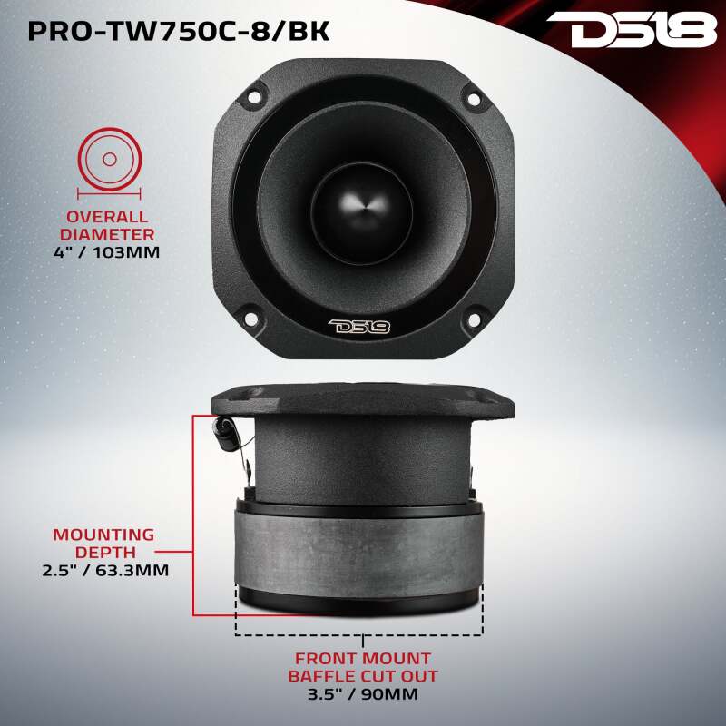 DS18 4in Super Bullet Tweeter 200 Watts RMS 1.5in Titanium Vc 8 ohm Silver