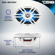 Load image into Gallery viewer, DS18 NXL Series Coaxial Marine Speaker w/ RGB Lights 6x9in 2-Way 125 Watts RMS 4 ohm White