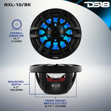 Load image into Gallery viewer, DS18 NXL Series Coaxial Marine Speaker w/ RGB Lights 10in 2-Way 200Watts RMS 4 ohm Black w/ Cover