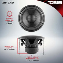 Load image into Gallery viewer, DS18 12in 750 Watts RMS 4 ohm DVC ZR Subwoofer