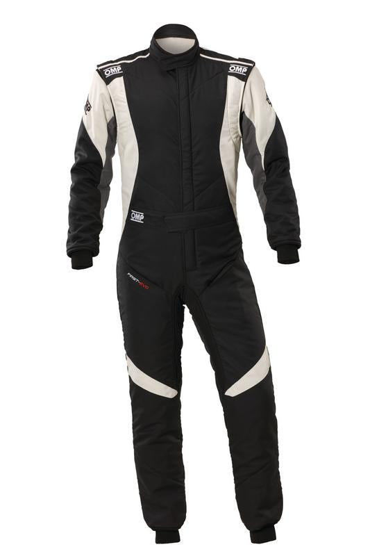 OMP FIRST EVO OVERALL my2025 FIA 8856-2018/SFI BLACK / WHITE SZ 44