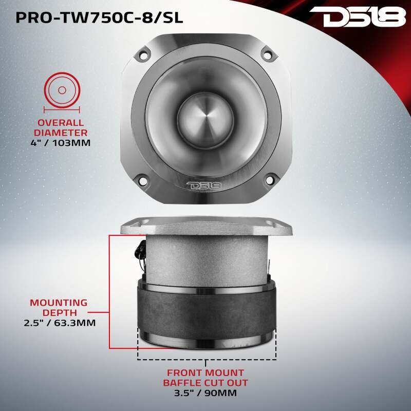 DS18 4in Super Bullet Tweeter 200 Watts RMS 1.5in Titanium Vc 8 ohm Silver