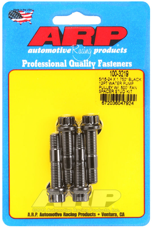 ARP 5/16-24 X 1.750 black 12pt water pump pulley w/ .500in fan spacer stud kit