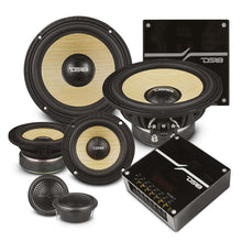 Load image into Gallery viewer, DS18 Dlx Quality 6.5in + 3.5in + 2in 3-Way 150 Watts RMS 4 ohm Yellow Straw + Composite Foam Cone
