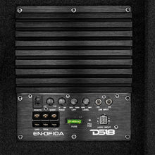 Load image into Gallery viewer, DS18 Single 10in Shallow Subwoofer &amp; Enclosure 300 Watt RMS Downfiring Sealed Black Carpet Amplified