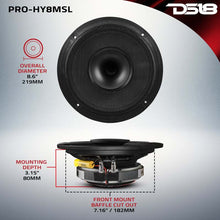 Load image into Gallery viewer, DS18 8in 200 Watts RMS 8 ohm Mid-Range Loudspeaker Shallow Grill Included