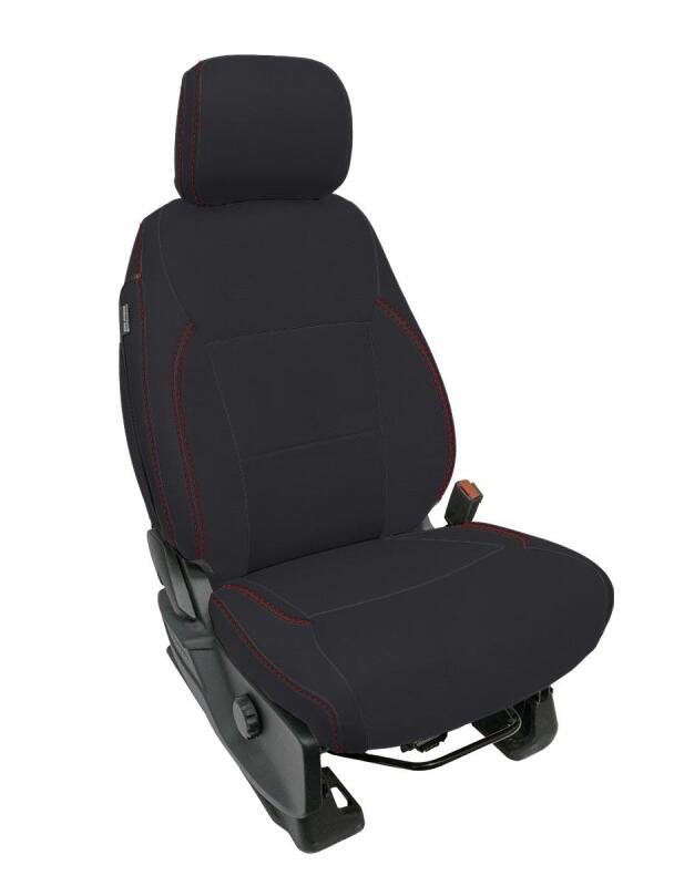 PRP 2021+ Ford 150/ 2023+ SuperDuty Front Seat Covers (Pair) - Black w/ Red Stich