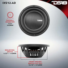 Load image into Gallery viewer, DS18 12in 800 Watts RMS 4 ohm DVC Shallow Mount Fiber Glass Subwoofer IXS Series
