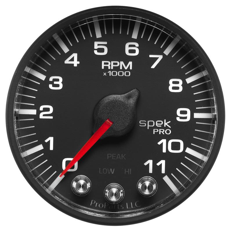 Autometer Spek-Pro Gauge Tach 2 1/16in 11K Rpm W/ Shift Light & Peak Mem - Blk/Blk P336328
