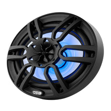 Load image into Gallery viewer, DS18 NXL Series Coaxial Marine Speaker w RGB Lights 6x9in 2-Way 125 Watts RMS 4 ohm Black w Cover