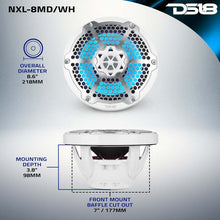 Load image into Gallery viewer, DS18 Hybrid Marine Speaker w/ Driver And RGB LEDs 8in 2-Way 350 Watts RMS 4 ohm White w/ Covers