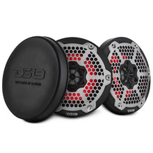Load image into Gallery viewer, DS18 Hybrid Marine Speaker w/ Driver And RGB LEDs 6.5in 2-Way 250 Watts RMS 4 ohm Black w/ Covers