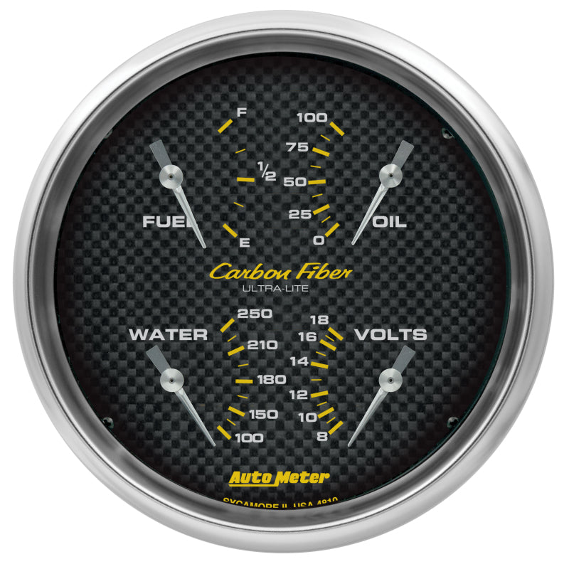 Autometer Carbon Fiber Quad Gauge 5in. 240Ohm (E) - 33Ohm (F) Electric 4810