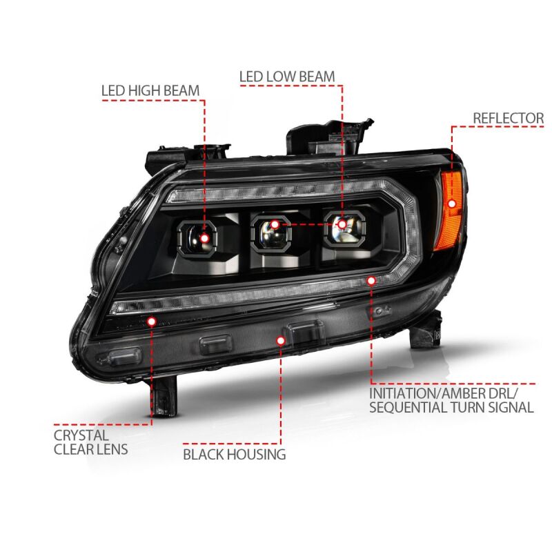 ANZO 15-22 Chevy Colorado Full LED Headlights w/ Initiation (Amber DRL) - Black - GTR Auto