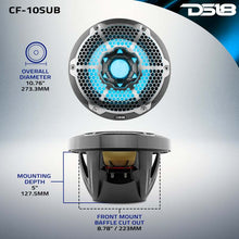 Load image into Gallery viewer, DS18 NXL Marine Subwoofer With RGB LEDs 10in 300 Watts RMS 4 ohm SVC Black Carbon Fiber