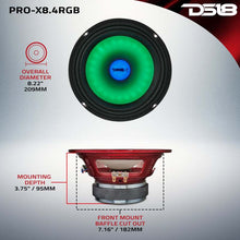 Load image into Gallery viewer, DS18 8in 275 Watts RMS 4 ohm Mid Range Loudspeaker w/ Translucent Dust Cap and Cone w/RGB LED Lights
