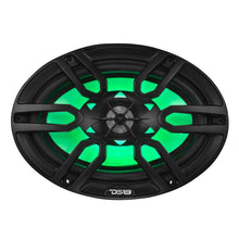 Load image into Gallery viewer, DS18 NXL Series Coaxial Marine Speaker w RGB Lights 6x9in 2-Way 125 Watts RMS 4 ohm Black w Cover