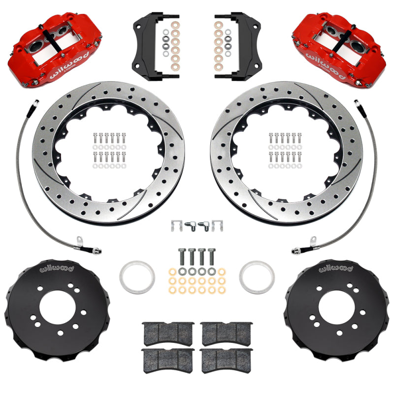 Wilwood 99-02 Nissan Skyline Superlite 6R Front BBK w/ 12.88in Slotted Rotors & Flexlines - Red