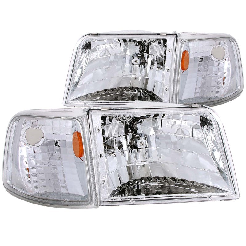 ANZO 1993-1997 Ford Ranger Crystal Headlights Chrome w/ Corner Lights 2pc - GTR Auto