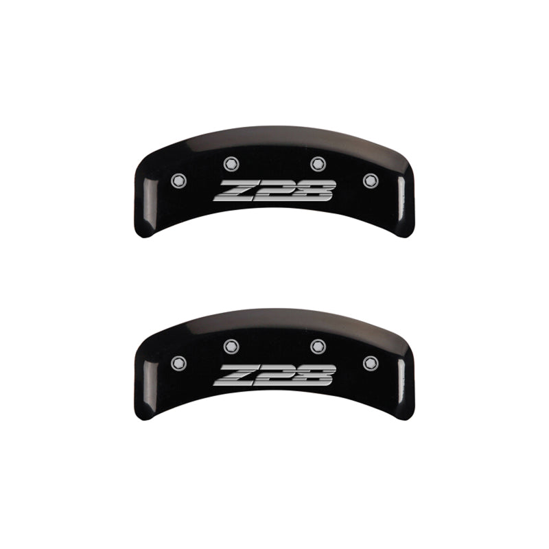 MGP 4 Caliper Covers Engraved Front Gen 4/Camaro Engraved Rear Gen 4/Z28 Black finish silver ch - GTR Auto