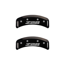 Load image into Gallery viewer, MGP 4 Caliper Covers Engraved Front Gen 4/Camaro Engraved Rear Gen 4/Z28 Black finish silver ch - GTR Auto