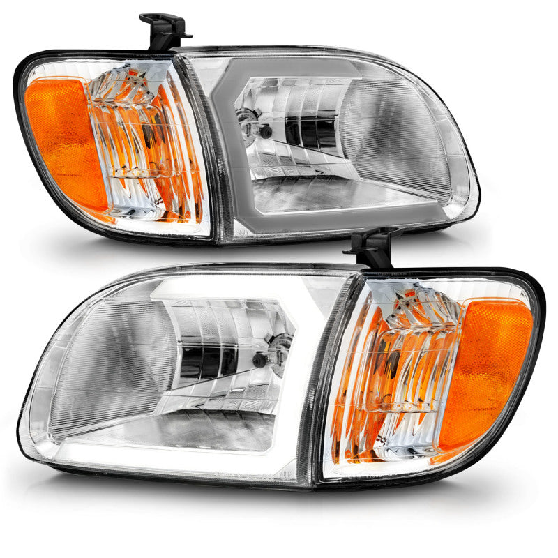 ANZO 00-04 Toyota Tundra (Reg/Acc Cab Only) Crystal Headlights w/Lgt Bar Chrome w/Corner Lights 2pc - GTR Auto