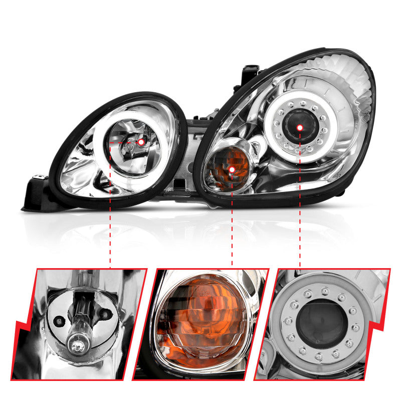 ANZO 1998-2005 Lexus Gs300 Projector Headlights w/ Halo Chrome - GTR Auto