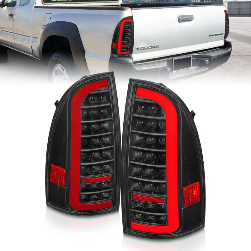 ANZO 05-15 Toyota Tacoma Full LED Tail Lights w/Light Bar Sequential Black Housing Clear Lens - GTR Auto