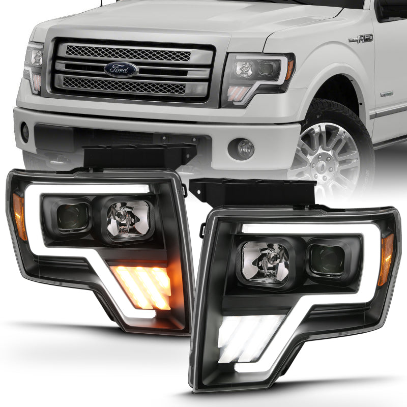 ANZO 2009-2013 Ford F-150 Projector Light Bar G4 Switchback Headlights Black Amber - GTR Auto