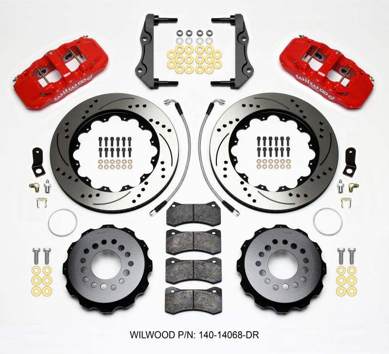 Wilwood AERO4 Rear Kit 14.25in Drilled Red 2014-Up Challenger w/Lines - GTR Auto