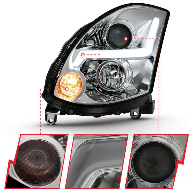 ANZO 2003-2007 Infiniti G35 Projector Headlight Plank Style Black (HID Compatible, No HID Kit ) - GTR Auto