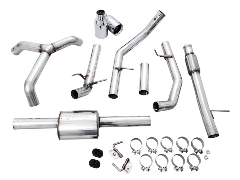 AWE Tuning 4th Gen GM 1500 5.3L 0FG Cat-Back Split Rear Exit (Flat Bumper) - Quad Chrome Tips