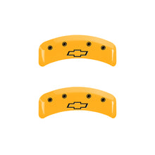 Load image into Gallery viewer, MGP 4 Caliper Covers Engraved Front &amp; Rear Bowtie Yellow Finish Black Char 1997 Chevrolet Camaro
