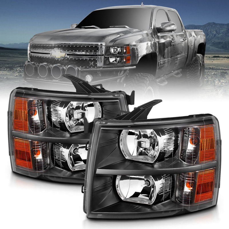 ANZO 2007-2013 Chevrolet Silverado Crystal Headlights Black - GTR Auto