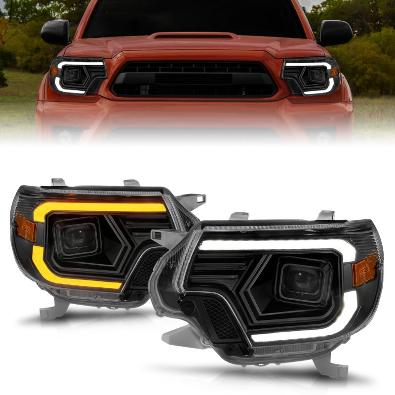 ANZO 12-15 Toyota Tacoma Projector Headlights - w/ Light Bar Switchback Black Housing - GTR Auto