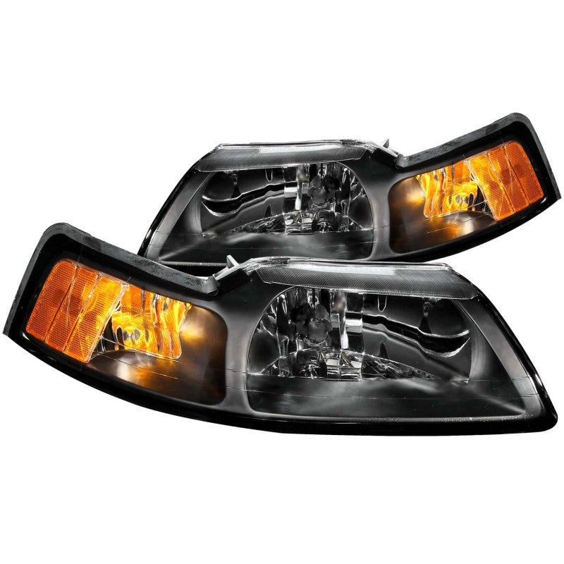 ANZO 1999-2004 Ford Mustang Crystal Headlights Black - GTR Auto