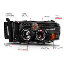 Load image into Gallery viewer, ANZO 2002-2005 Dodge Ram 1500 Projector Headlights w/ Halo Black Clear Amber - GTR Auto