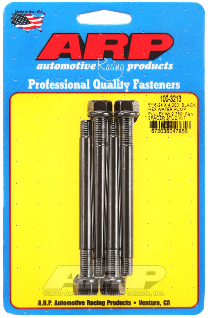 ARP 5/16-24 X 4.000 Black Hex Water Pump Pulley w/ 2.750in Fan Spacer Stud Kit - GTR Auto