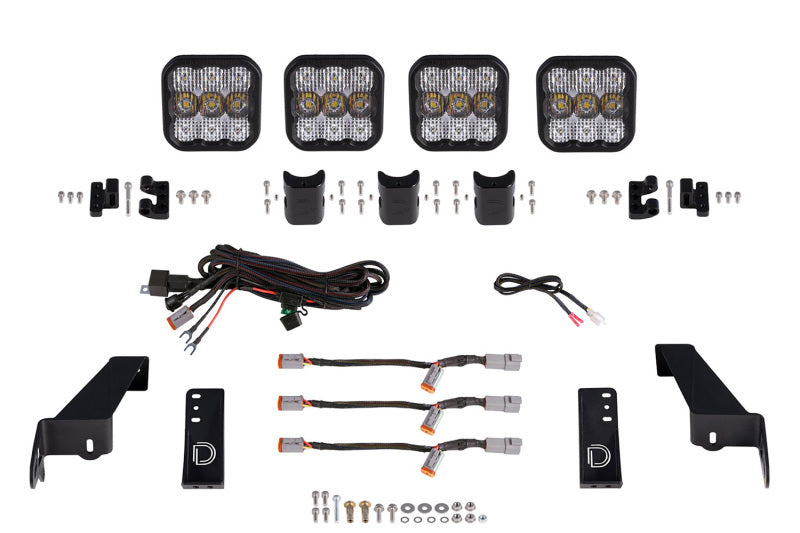 Diode Dynamics Jeep JL SS5 4-Pod CrossLink Grille Lightbar Kit Sport - White Combo - GTR Auto