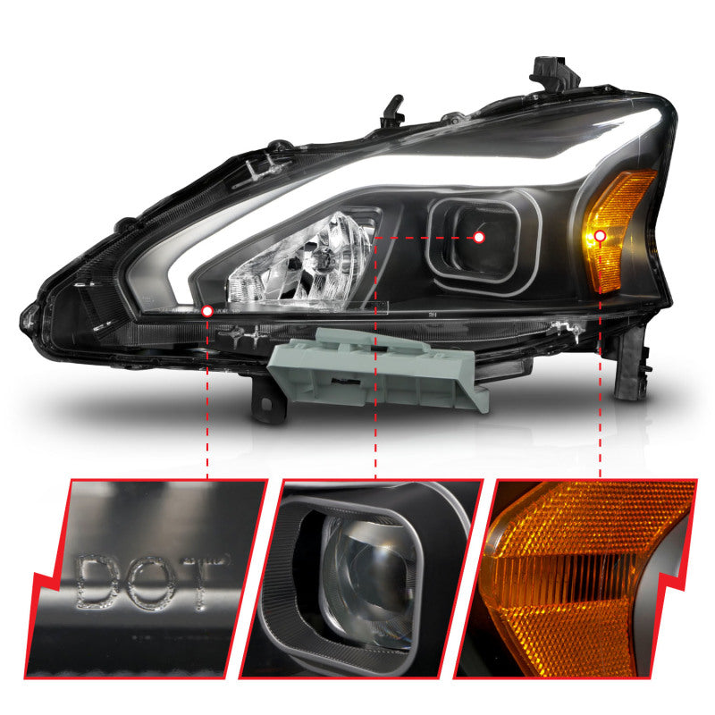 ANZO 13-15 Nissan Altima (w/o Factory HID Bulbs) Projector Headlights - w/ Light Bar Black Housing - GTR Auto