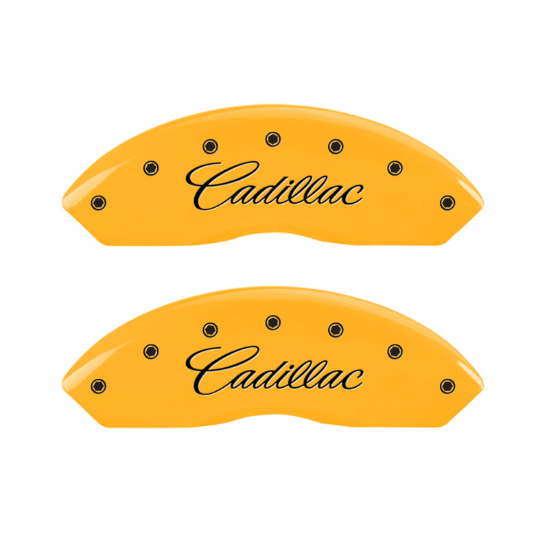 MGP 4 Caliper Covers Engraved F & R Cursive/Cadillac Yellow Finish Black Char 2004 Cadillac CTS 35010SCADYL