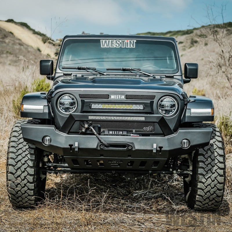 Westin 18-20 Jeep Wrangler WJ2 Full Width Front Bumper w/LED Light Bar Mount Textured Black - GTR Auto