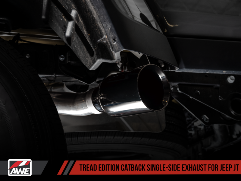 AWE Tuning 20-21 Jeep Gladiator JT 3.6L Tread Edition Cat-Back Single Side Exhaust - Diamond Blk Ti - GTR Auto