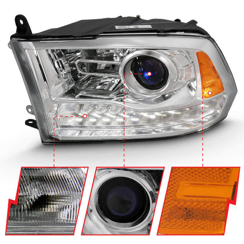 ANZO 2009-2018 Dodge Ram 1500 Projector Plank Style Switchback H.L Halo Chrome Amber (OE Style) - GTR Auto