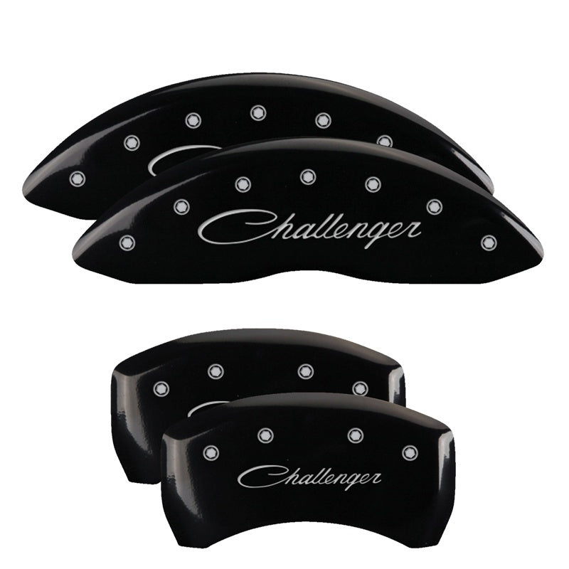 MGP 4 Caliper Covers Engraved Front & Rear Cursive/Challenger Black finish silver ch - GTR Auto