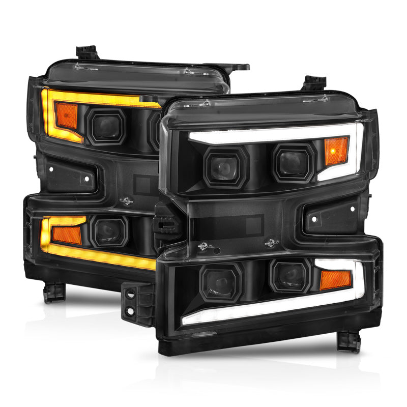 ANZO 19-22 Chevrolet Silverado 1500 LED Proj HL w/Lgt Bar SwBk Seq. Blk w/In. Light - Driver Side ON - GTR Auto
