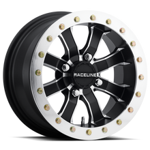 Load image into Gallery viewer, Raceline A71 Mamba 14x7in/4x156 BP/4+3 10mm Offset/132.5mm Bore - Blk &amp; Machined Ring Beadlock Wheel
