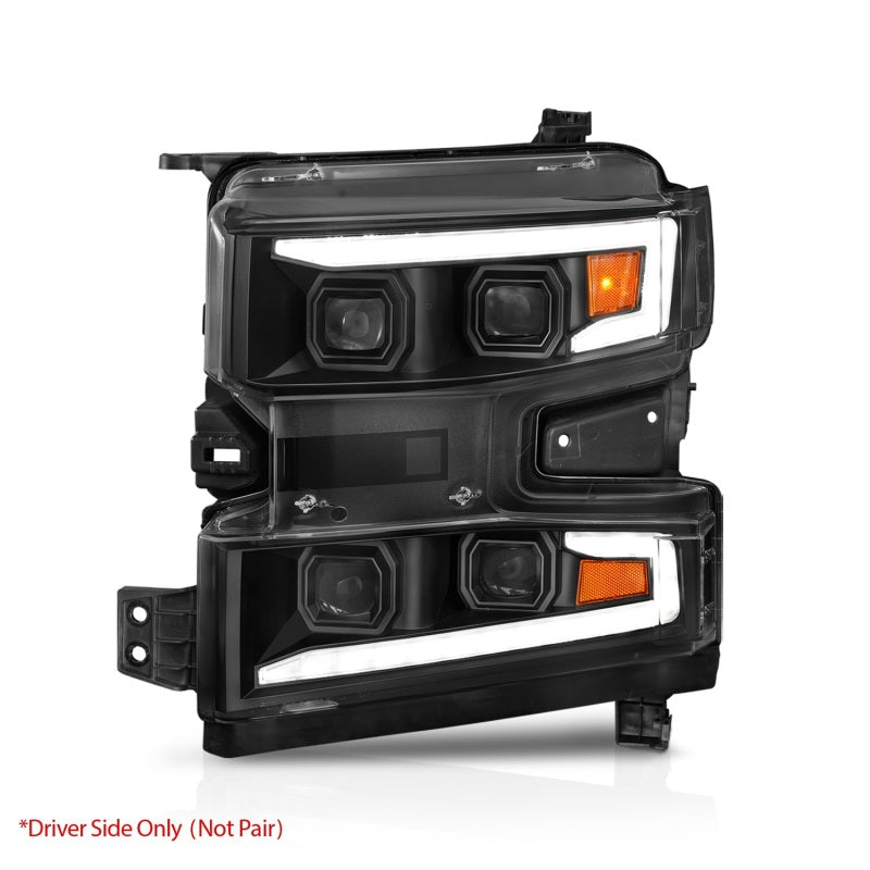 ANZO 19-22 Chevrolet Silverado 1500 LED Proj HL w/Lgt Bar SwBk Seq. Blk w/In. Light - Driver Side ON - GTR Auto