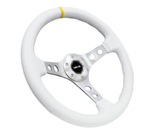 Load image into Gallery viewer, NRG Reinforced Steering Wheel (350mm / 3in. Deep) White Leather w/Silver Spoke &amp; Single Yellow Mark